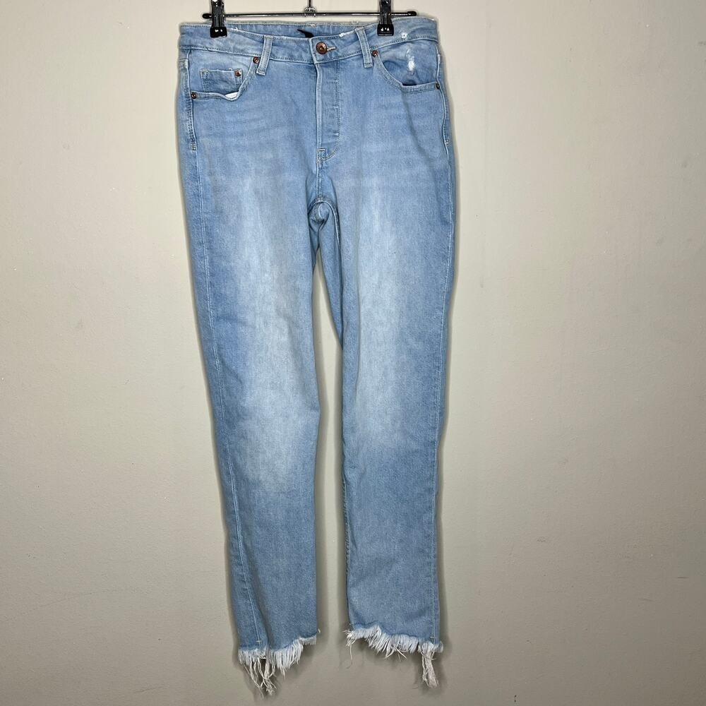 Divided H&M Straight Leg Jeans Womens Size 6 Blue Mid-Rise Frayed Hem Denim